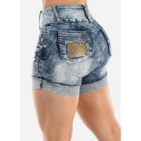 Butt Lifting Ripped Denim Shorts Acid Wash