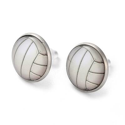 Sport Balls Glass & 304 Stainless Steel Stud Earrings for Women