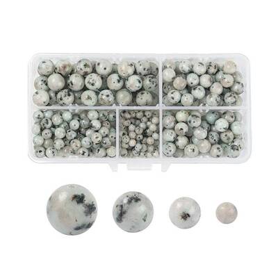 340Pcs 4 Sizes Natural Sesame Jasper/Kiwi Jasper Beads