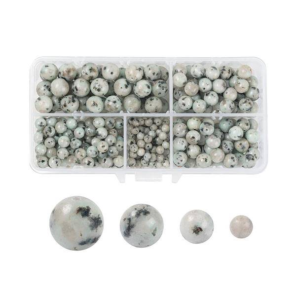 340Pcs 4 Sizes Natural Sesame Jasper/Kiwi Jasper Beads