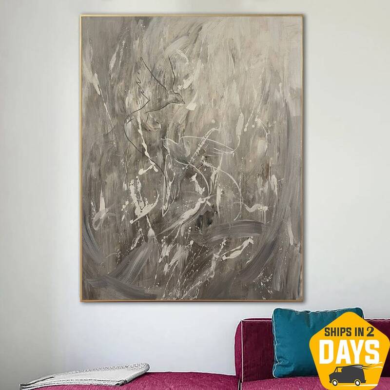 Large Gray Paintings On Canvas Bird Artwork Original Flight Wall Art Abstract Bird Painting Art for Living Indie Room | BIRD ...