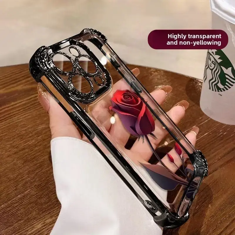 Fashion Rose Phone Case for 15 16 Plus 14 13 12 11 Pro Max, No  Yellowing Shockproof Four-corner Airbag Electroplating  Phone...
