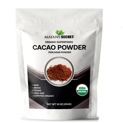 Mayan’s Secret = 1lb Organic Cocoa Powder Unsweetened Raw Cacao Powder Organic for Smoothie, Coffee and Drink Mixes Beverag...