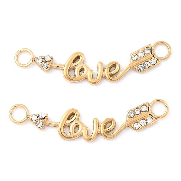 304 Stainless Steel Crystal Rhinestone Word Love Connector Charms
