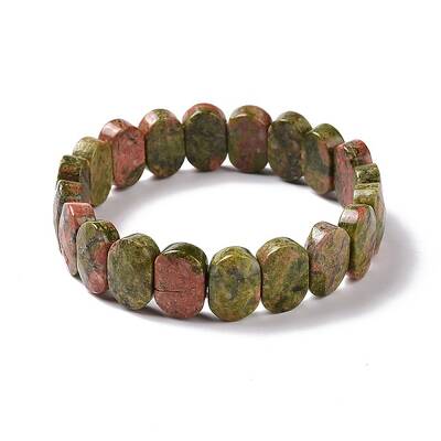 Natural Unakite Oval Beaded Stretch Bracelet