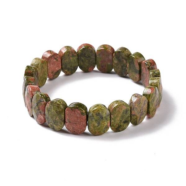 Natural Unakite Oval Beaded Stretch Bracelet