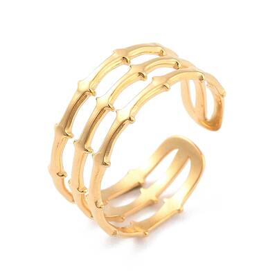 Ion Plating(IP) 304 Stainless Steel Bamboo Shape Open Cuff Ring for Women