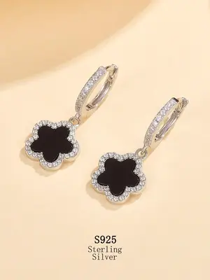 925 Sterling Silver Flower Design Earrings, Fashion Elegant Jewelry for Women, Casual Jewelry for Party Decor, Trendy Exquisi...