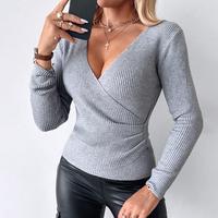 ChicMe Woemn's V-Neck Ruched Side Button Decor Knit Sweater Slim Fit Pullover Top