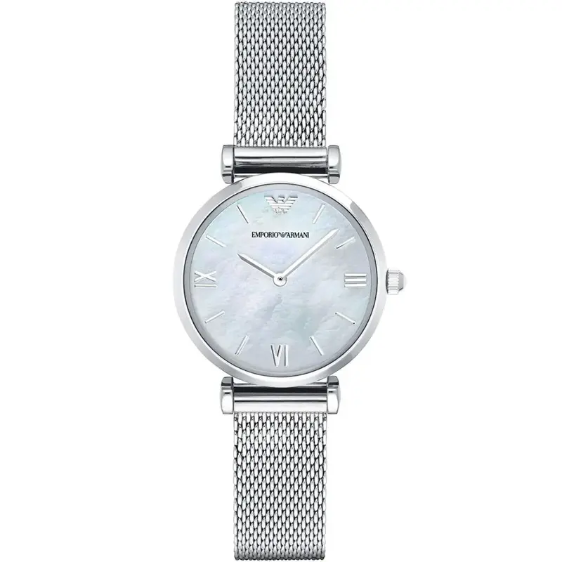 Emporio Armani AR1955 Mother Of Pearl Mesh Bracelet Ladies Watch