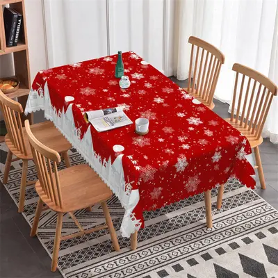 White Snowflake Red Christmas Decorative Tablecloth - Aperturee