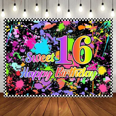 Sweet 16 Colourful Graffiti Happy Birthday Backdrop - Aperturee