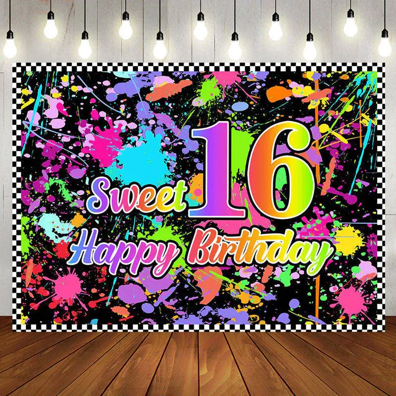 Sweet 16 Colourful Graffiti Happy Birthday Backdrop - Aperturee