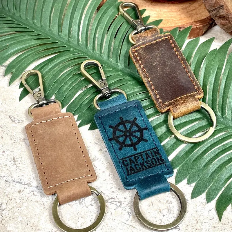 Boat Captain Leather Keychain with Heavy Duty Ring & Clasp , Real Leather, Same Day Shipping, Free Shipping US