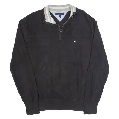 TOMMY HILFIGER Mens Jumper Black 1/4 Zip Tight Knit L