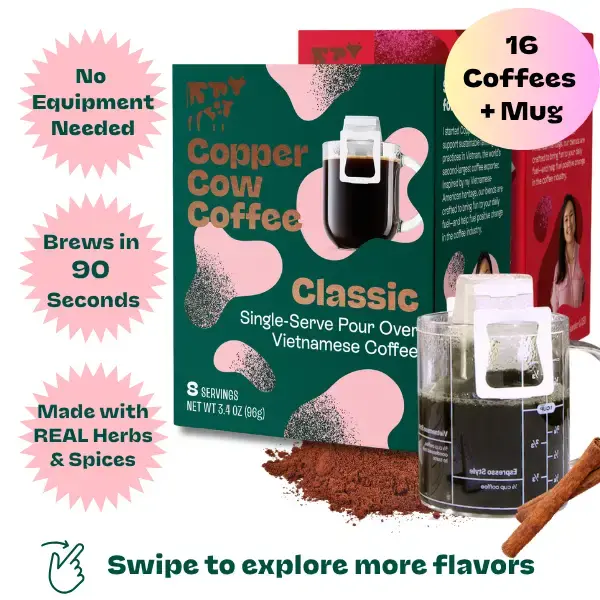 Vietnamese Coffee 16-Pack Pour Over Variety with Free Mug - Natural Healthy Drink Beverage Made with Real Robusta Coffee Bean...