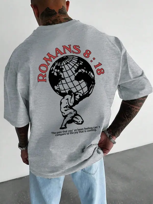 Men's Letter Graphic Print Round Neck Tee, Regular Fit Casual Fashion Short Sleeve T-shirt for Summer, Men's Top for Daily We...