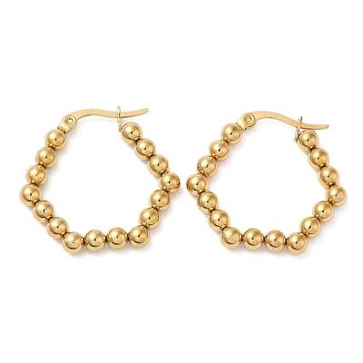 304 Stainless Steel Beaded Hexagon Hoop Earrings