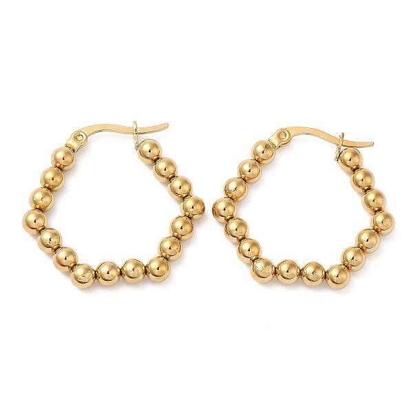 304 Stainless Steel Beaded Hexagon Hoop Earrings