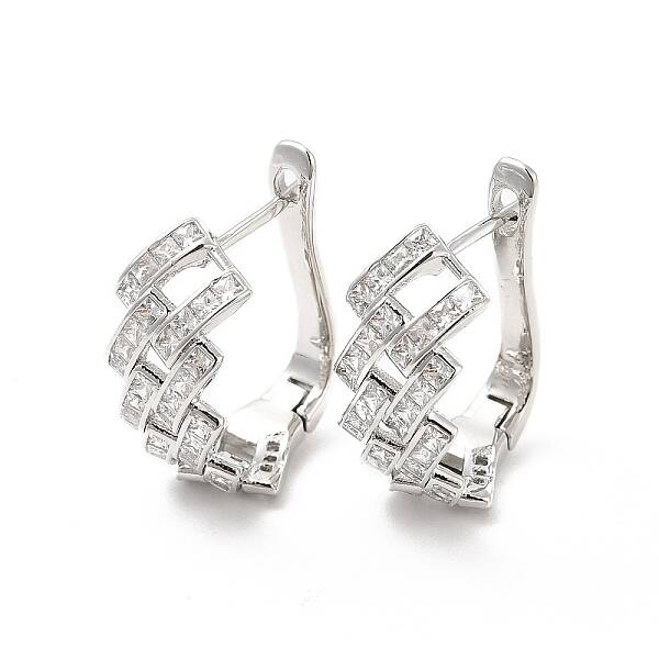 Clear Cubic Zirconia Rhombus Hoop Earrings