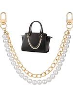 Faux Pearl Decorated Handbag Strap, Fashionable Chain Strap for Purse, Shoulder Crossbody Bag, Short Handle Replacement Char...