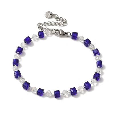 Rondelle Cube Glass & Brass Link Chain Bracelets