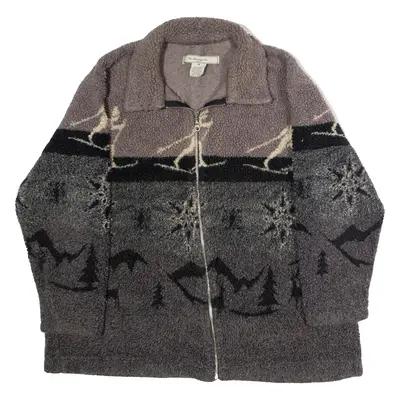 THE BARRAGE CO Winter Print Womens Fleece Jacket Grey Crazy Pattern M