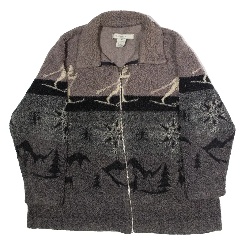 THE BARRAGE CO Winter Print Womens Fleece Jacket Grey Crazy Pattern M
