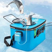 Portable Blue Fishing Ice Cooler, Waterproof Fishing Bucket with Oxygen Pump Port, Foldable Storage Fish Box, Outdoor Fishing...