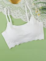Women's Solid Wireless Bralette, Adjustable Strap Scallop Trim Lingerie Top, Soft Comfy Breathable Lingerie for All Seasons