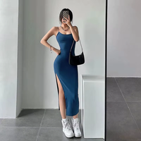 Rimocy 2024 New Sexy Sleeveless Slim Long Dress Women Party Club High Split Spaghetti Strap Dresses Woman Bodycon Dress Femal...