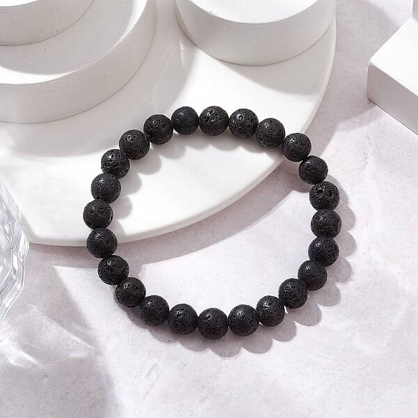 Natural Lava Rock Round Beads Stretch Bracelets