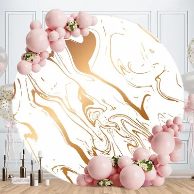 Aperturee White Gold Abstract Line Round Birthday Backdrop