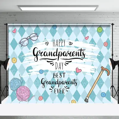 Blue Rhombus Buttons Happy Grandparents Day Backdrop