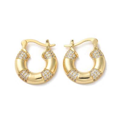 Brass Pave Clear Cubic Zirconia Hoop Earrings for Women
