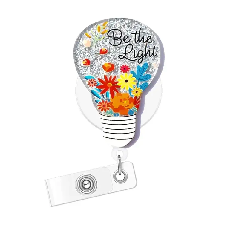 Acrylic Bling Light Bulb Shaped Badge Reel, Belt Clip Retractable Name Badge Holder, ID Card Holder for Nurse Doctor Student ...