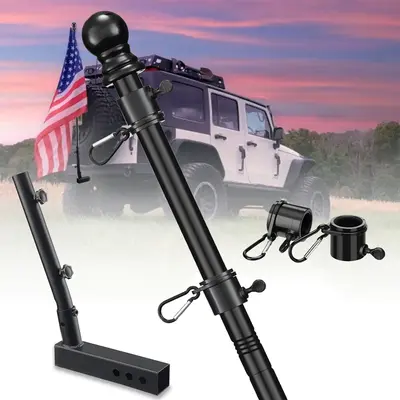 Heavy Duty Truck Flag Pole Kit with Trailer Hitch Mount - Tangle-Free Design, Windproof Flagpole Holder with Extra Long Sleev...