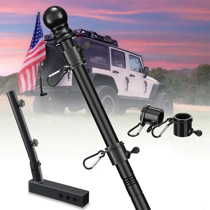Heavy Duty Truck Flag Pole Kit with Trailer Hitch Mount - Tangle-Free Design, Windproof Flagpole Holder with Extra Long Sleev...