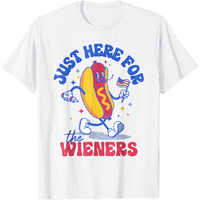 [100% Cotton] Hot Dog I'm Just Here For The Wieners Funny Fourth of July T-Shirt-White