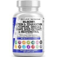 Eye Health Vitamins with Bilberry Lutein & Zeaxanthin Lycopene Resveratrol Grape Seed Extract Omega 3 Astaxanthin - Eye Vitam...