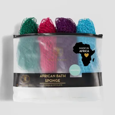 4 Piece African Exfoliating Net Sponge Bundle, for Sensitive Skin, Ethically Sourced From Nigeria, bath sponge