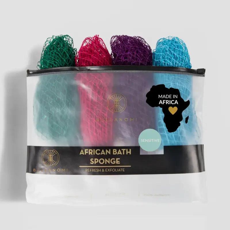 4 Piece African Exfoliating Net Sponge Bundle, for Sensitive Skin, Ethically Sourced From Nigeria, bath sponge