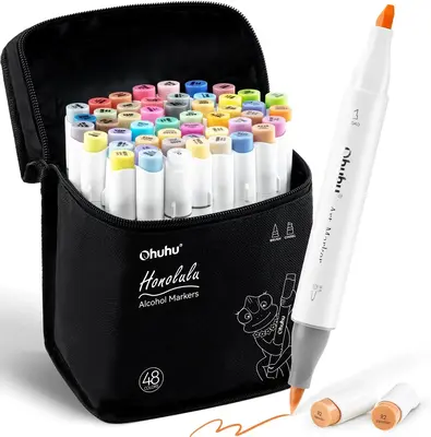 Ohuhu Honolulu Brush Markers: 48 Mid-tone Colors Double Tipped Art Marker for Artist Coloring Illustrations-Brush&Chisel-Brus...