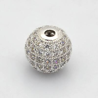 CZ Brass Micro Pave Grade AAA Clear Color Cubic Zirconia Round Beads