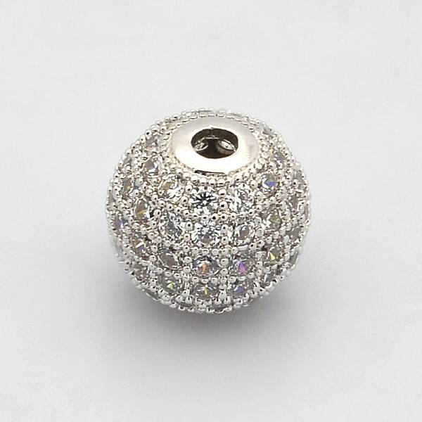 CZ Brass Micro Pave Grade AAA Clear Color Cubic Zirconia Round Beads