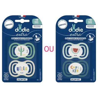 Dodie Extra - Anatomical Day/Night Pacifier - +18 months - Blue (Random Patterns) - F6