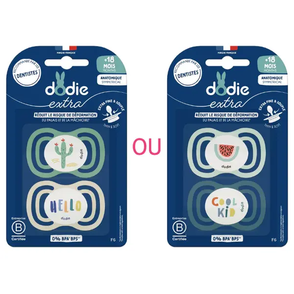 Dodie Extra - Anatomical Day/Night Pacifier - +18 months - Blue (Random Patterns) - F6