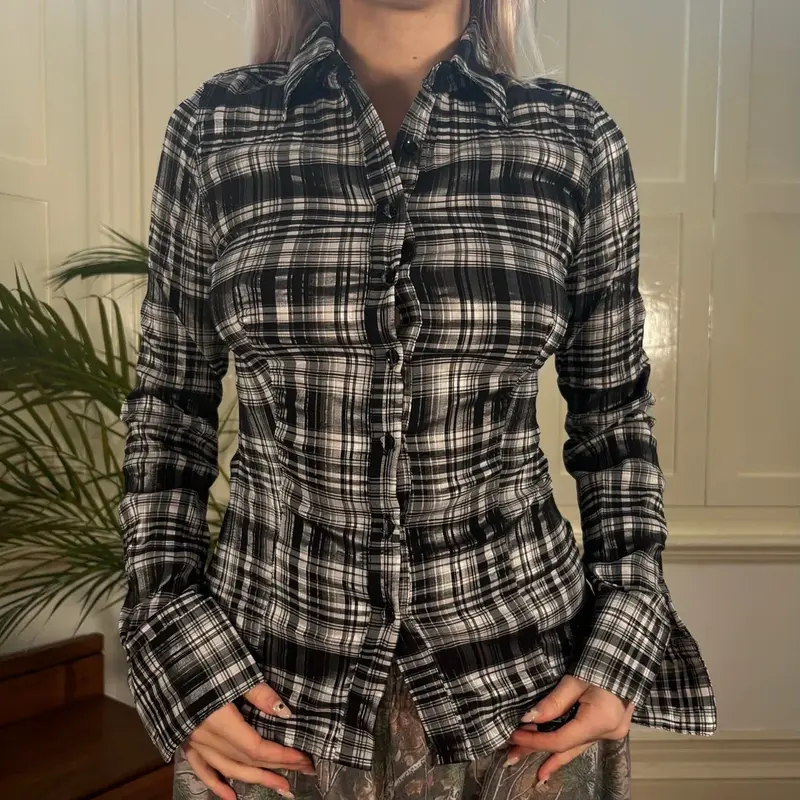 Extra Me Checked Shirt - Medium Black & White Cotton Blend