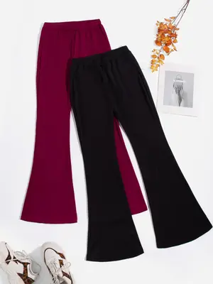 Women's Plain Color High Waist Flare Leg Pants, Casual Comfy Bell Bottom Trousers for Fall & Winter, Fashion Women's Bottoms ...