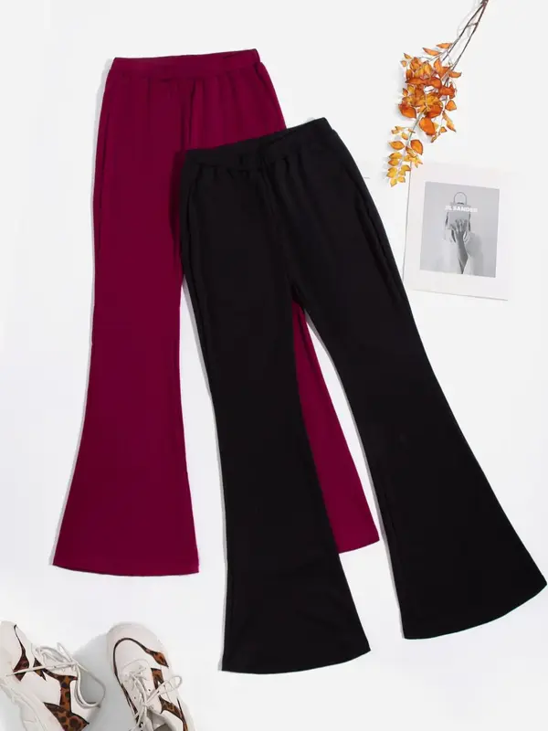 Women's Plain Color High Waist Flare Leg Pants, Casual Comfy Bell Bottom Trousers for Fall & Winter, Fashion Women's Bottoms ...